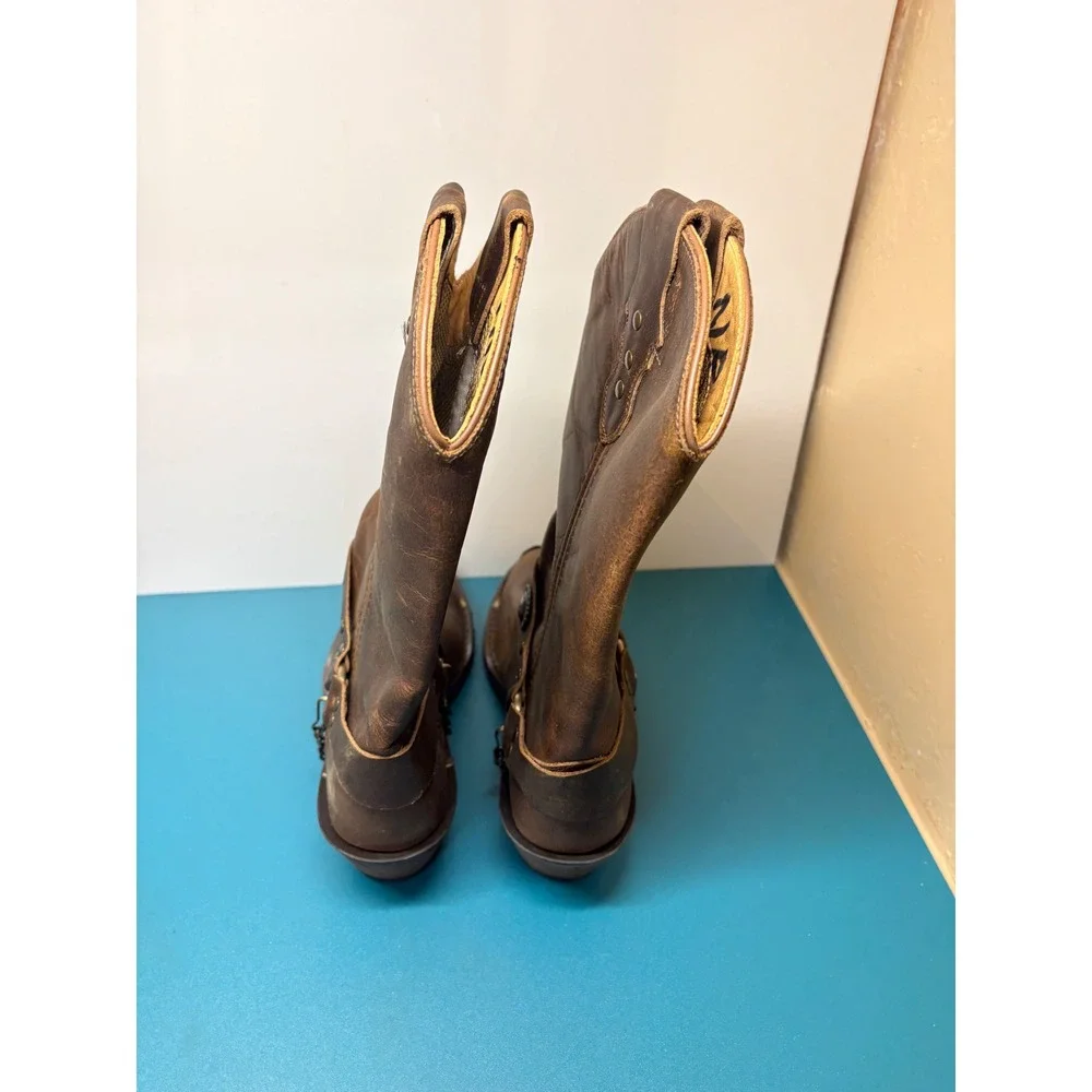 Old West Womens 8M Antique Brown Leather Harness Cowboy Boots